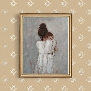 Mother and Child Art Print: Motherhood Painting Poster in Neutral Colours (Unframed)