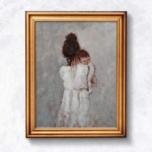 Mother and Child Art Print: Motherhood Painting Poster in Neutral Colours (Unframed)