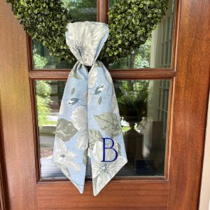 Chinoiserie Magnolia Wreath Sash, Embroidered Monogram, Floral, Front Door Decor