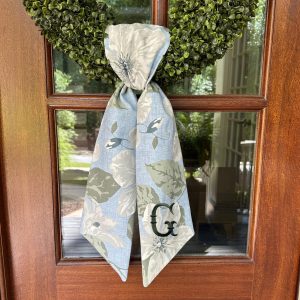 Chinoiserie Magnolia Wreath Sash, Embroidered Monogram, Floral, Front Door Decor