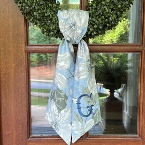 Chinoiserie Magnolia Wreath Sash, Embroidered Monogram, Floral, Front Door Decor